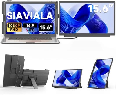 Siaviala M5 15.6" Draagbaar Dubbel Beeldscherm – Full HD 60Hz, Kevlar Design, Afneembare 2-in-1 Standaard, USB-C voor Laptop & Telefoon (DEX/EMUI), 100W PD, Draaibaar Liggend/Staand – Verhoog Productiviteit