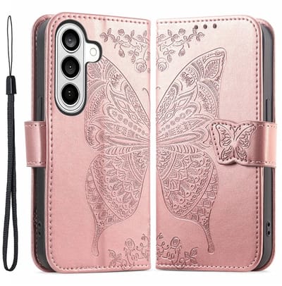 Coverup Hoesje - Geschikt voor Samsung Galaxy A57 Hoesje - Coverup Vlinder Book Case - Rose Gold