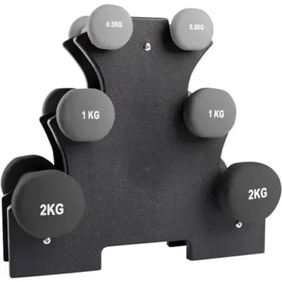 VirtuFit Dumbbells - 7 kg - 6 Dumbells - 3 Sets van 0,5, 1 en 2 kg - Dumbellset met houder - Gewichten Set - Dumbbell Rek - Fitness Gewichten - Thuis trainingsset