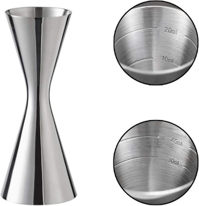 Cocktail maatbeker, 304 maatbekers van roestvrij staal, geïntegreerde weegschaal, Cocktail Jigger Dual Spirit Measure Cup, professionele barkeeper, geschikt voor bars en woningen (30/60 ml), zilver