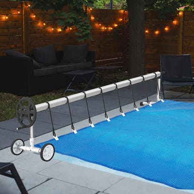 ACXIN Mobiele Zwembad Afroller - Aluminium & RVS Pool Coversysteem 3–5,7 m Verstelbaar - Voor Solar- en Zwembadzeil - Incl. 8 Bevestigingsbanden