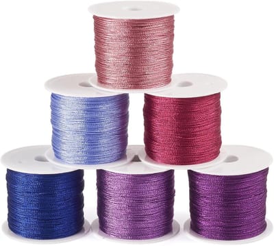 Metallic Draad - Kralen Koord - Ambachten Maken - 6-laags Sterk Design - 6 Rollen 50 Meter - Roze Paars
