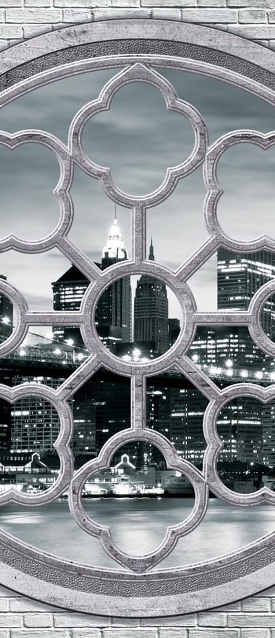 Brick Wall City Skyline Photo Wallcovering