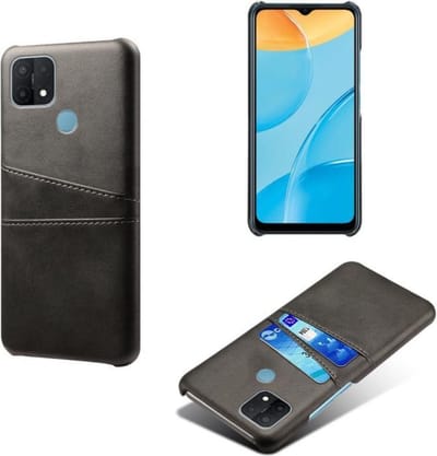 Back Cover met Opbergvakjes + PMMA Screenprotector voor OPPO A15 / A15s _ Zwart