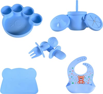 Sproudsy Serviesset Teddy Bear - Kinderservies - Kraamcadeau - Baby - 5-delig - Baby Blue