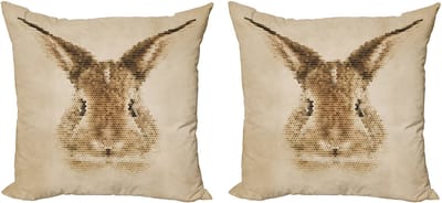 ABAKUHAUS Geometrische kussensloopset (2 stuks), Dots Bunny Geometric, 50 cm, lichtbruin