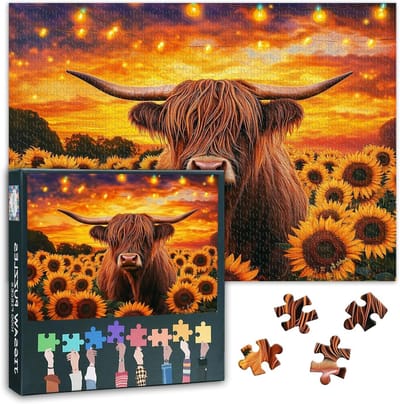 Puzzel 1000 Stukjes - Volwassenen Puzzel - Ontspannen Thuis - Gedetailleerd Bloemenkunstwerk - 70 x 50 cm - Hooglandkoe