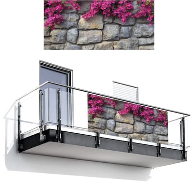 Balkonscherm 200x90 cm - Balkonposter Bougainvillea - Stenen Muur - Roze - Balkon scherm decoratie - Balkonschermen - Balkondoek zonnescherm