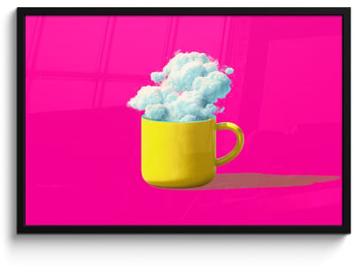 Poster in lijst - Fotolijst 90x60 cm - Posters - Mok - Wolken - Roze - Minimalitisch - Posterlijst zwart - Decoratie - Wanddecoratie woonkamer - Muurdecoratie slaapkamer