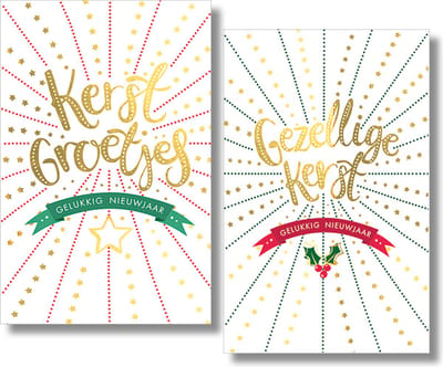 40 Kerstkaarten - Folie - Witte envelop - 10,5 x 16 cm - 2 motieven