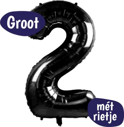 Cijfer Ballonnen - Ballon Cijfer 2 - 70cm Zwart - Folie - Opblaas Cijfers - Verjaardag - 2 jaar, 20 jaar, 21 jaar - Versiering