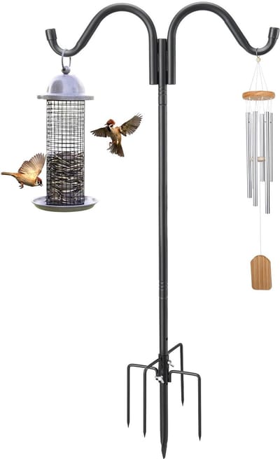 SnelShoppen - Dubbele Herdershaak Zware Vogelvoederpaal 234 cm, Stabiele Vogelvoederbak van Metaal, Verstelbare 5-polige Tuinlantaarnhanger voor Windg