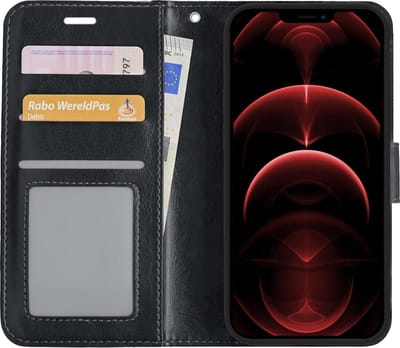 Hoes - Met Pasjeshouder - Geschikt voor Apple iPhone 13 Mini - Luxe Bookcase Portemonee - Flip Case - Kunstleer Book Case - Flipcase - Book Cover - Walletcase - PortemonneeHoes - Zwart