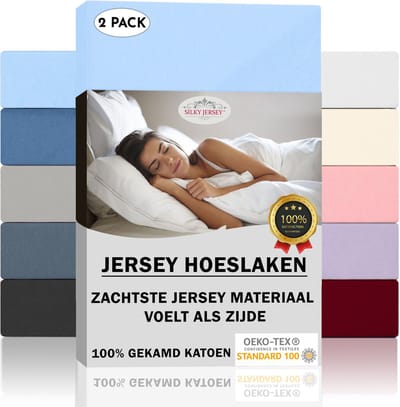 Silky Jersey - (2 stuks) Fijne Extra Zachte Hoeslakens 100% Katoen - 90x200+20 cm Hemelblauw
