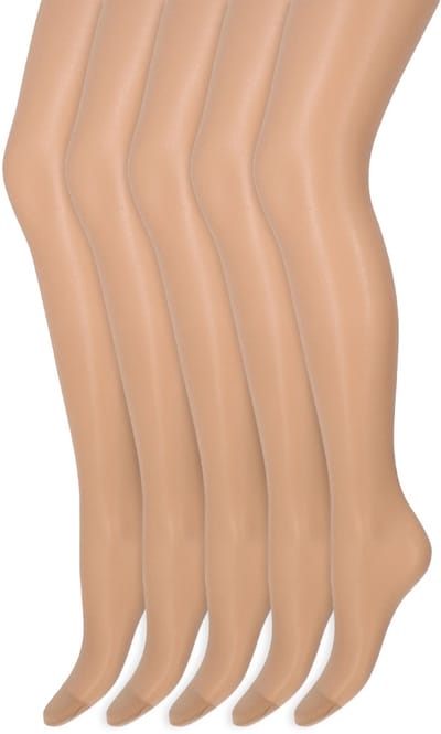 Zijdeglans Panty | Transparant van teen tot taille | 15 Denier | Merk: Marianne | Maat: S t/m XXXL | Kleur: Powder | 5 Paar