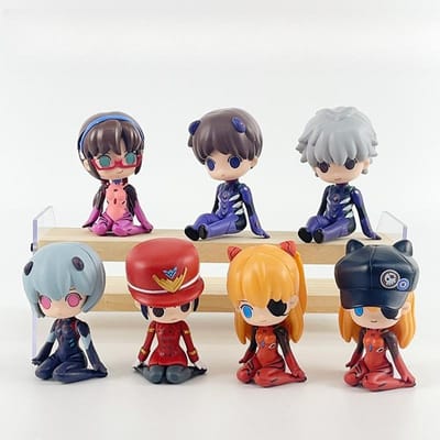 7 Stuks Neon Schattige Genesis Klassieke Evangelion Schattige Zittende Houding Figuur Model Pop Prachtig Cartoon Anime Figuurtje Ornament Cadeau 7.5X4.5CM gray