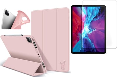 Hoes + Screenprotector geschikt voor iPad Pro 2020 12.9 inch - Smart Book Case Hoesje Roségoud