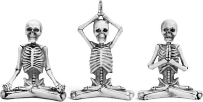 Skelet Yoga Set - Yoga Figuren - Decoratie Huis - Vintage Look - 3 Stuks - Grijs