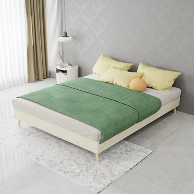 MEUNIQ Bedframe 140 x 200 cm - platvormbed met fluwelen stof en metalen constructie - eenvoudige montage - slaapkamer - beige