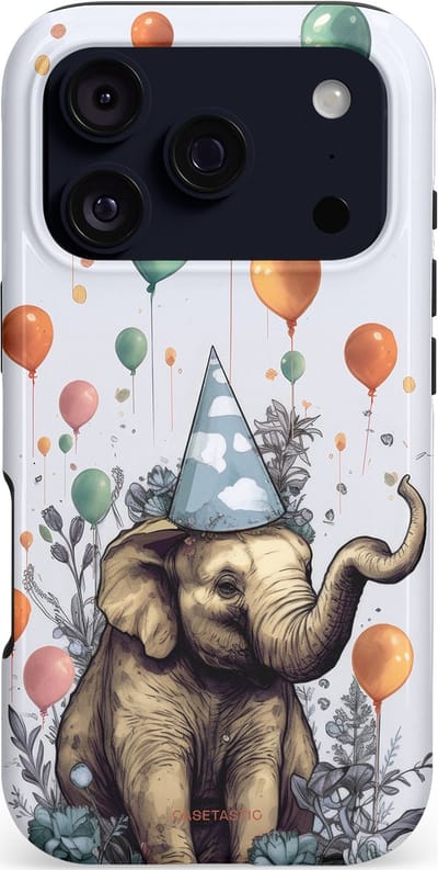 Casetastic hoesje geschikt voor Apple iPhone 17 Pro - MagSafe - Dubbellaagse bescherming - Olifant Verjaardag - Fashion Case - Wit Lichtgrijs Taupe Donkergrijs