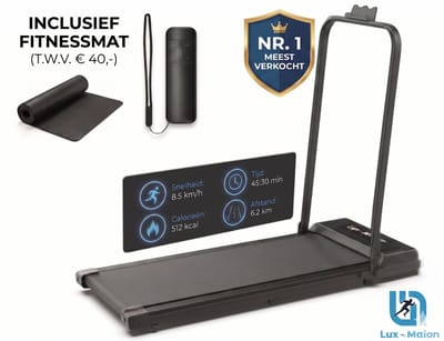 Lux-Motion Elektrische Loopband (1-10 km/u) 003 – Inklapbare Wandelband voor Thuis & Kantoor – Met Bluetooth & FitShow App – Inclusief Gratis Beschermmat (t.w.v. €39,95) – LED Display & Afstandsbediening