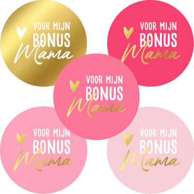 10x Bonus mama Sluitsticker - Goud kleur - 40mm - Traktatiesticker - Cadeausticker - Wensetiket bedankt mama - Moederdag - Uitdelen - Sluitsticker