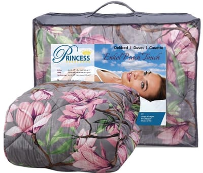 Princess Eazy Wasbaar - Bedrukt dekbed - 2-in-1 Zonder Overtrek - Tweepersoons - 200x200 cm - Grijs met Roze Bloemen - Inclusief Kussenslopen - Zacht, Warm en Luxe - Magnolia Print