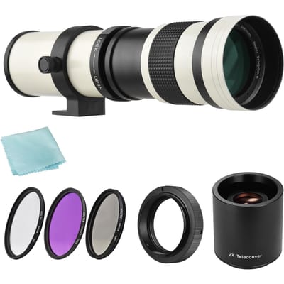 Caméra MF Super téléobjectif Zoom F/8.3-16 420-800mm monture T + ensemble de filtres UV/CPL/FLD + 2X blanc