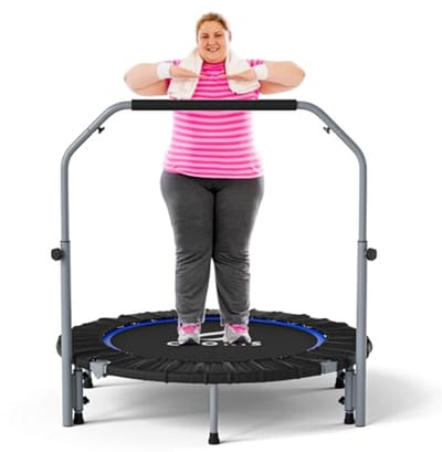 Opvouwbare Fitness Trampoline met Verstelbare Handgreep voor Kinderen en Volwassenen - Ideaal voor Calorie Verbranden en Verbeteren van Balans