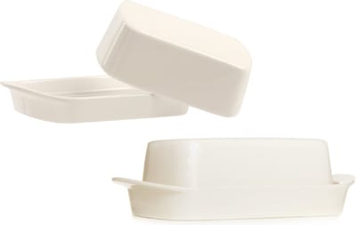 Cosy & Trendy Botervloot - Set van 2x stuks - wit - met deksel - 19 x 12 x 7 cm - porselein - boterkuipje - boterpot - Roomboter potjes