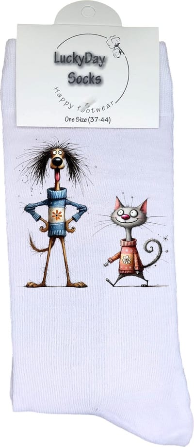 Poes - Hond - Opkikker - Grappige sokken - Valentijn cadeau - Verjaardag cadeau - Sint cadeau - Leuke sokken - Vrolijke sokken - Cadeautje - Grappig cadeau - Trui - Kerstcadeau - Vaderdag - Moederdag - Socks maken Happy - Maat 37-44