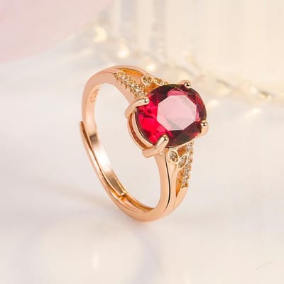 Echte 14k Rose Gold Ruby Gemstone Ring voor vrouwtjes Anillos De Ruby trouwringen Anel Gemstone Sieraden Anel Wommen Bizuteria Resizable rood