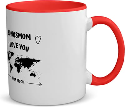 Akyol - bonusmom i love you this much koffiemok - theemok - rood - Moeder - geweldige moeder - liefste bonusmoeder - verjaardag - cadeau - kado - bedankje - geschenk - 350 ML inhoud