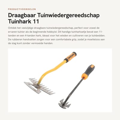 Dailygoods- Tuinhark 11 Tanden - Kleine Tuinhark 4 Tanden - Roestvrij Staal - Rubberen Handvat - Tuin Gereedschap - Stevige Graafmachine - Onkruidverwijderaar