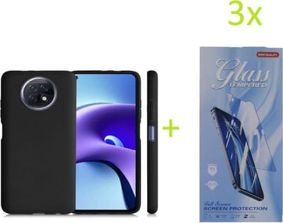 hoesje Geschikt voor: Xiaomi Redmi Note 9T TPU Silicone rubberen + 3 Stuks Tempered screenprotector - zwart