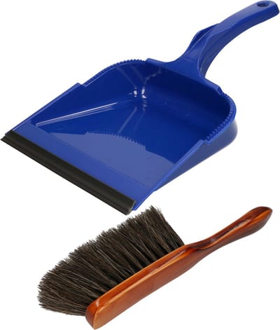 Brumag Stoffer en blik set Alpina - blik kunststof - blauw - 35 x 23 cm - borstel zacht haar 24cm
