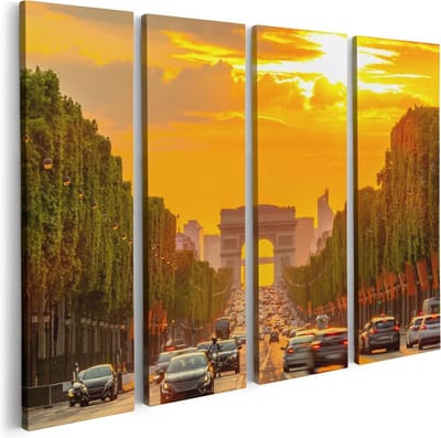 Artaza Canvas Schilderij Vierluik Arc De Triomphe Bij De Autoweg - 80x60 - Foto Op Canvas - Canvas Print