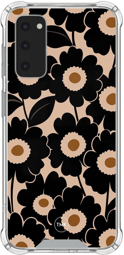 Shockproof hoesje geschikt voor Samsung Galaxy S20 FE - Bloom luxe - Schokbestendig - Verhoogde randen - TPU case - Extra Sterke Back Cover - Bloemen - Transparant, Zwart