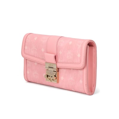 MCM Monogram Logo Lock Chain Shoulder Strap Coated Canvas Large Shoulder Bag Women Shoulder Bag Cherry-Blossom-Pink MYLDSXT01QZ001 Basic Set (Bag+Dust Bag) white