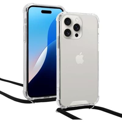 ShieldCase telefoonhoesje met koord geschikt voor Apple iPhone 16 Pro hoesje - Back cover met verstelbaar telefoonkoord - transparant hoesje met verstevigde randen - telefoonhoesje met telefoonkoord (transparant)