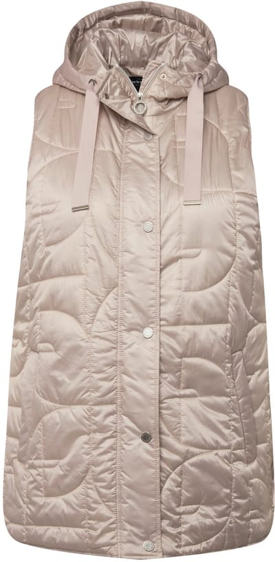 Ulla Popken - Dames - Doorgestikte bodywarmer A-lijn drukknopen opzij capuchon - Cement - Maat 42+