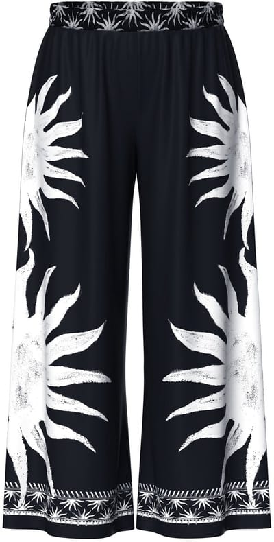 Ulla Popken - Dames - Wijde broek zonnen wijde pijpen elastische tailleband - Zwart - Maat 50+