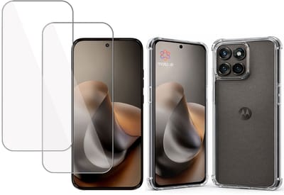 TechNow Hoesje + 2x Screenprotector geschikt voor Motorola Moto G17 Hoesje Screenprotector - Tempered Glass - Extreme Shock Case Transparant
