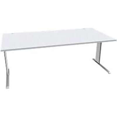 Schäfer Shop Pure Desk PLANOVA BASIC, rechthoekig, C-voet, B 2000 x D 1000 x H 717 mm, aluminium lichtgrijs/wit + kabelgoot
