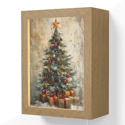 Wandlamp 15x20 cm - Oplaadbaar - Kerstboom - Vintage - Kerst - Cadeau - Wandlampen binnen woonkamer - Slaapkamer lamp met kabel - Decoratieve nachtlamp - Vloerlamp snoer