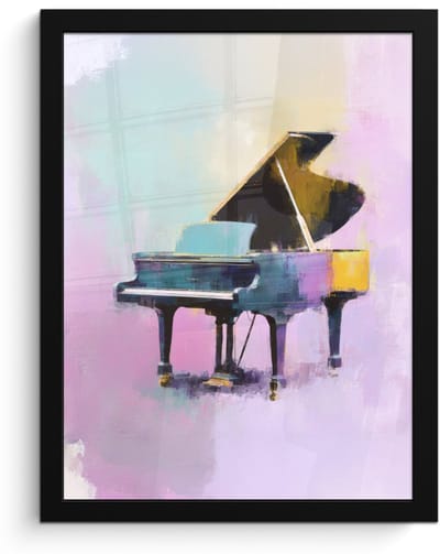 Poster in lijst - Fotolijst 30x40 cm - Posters - Piano - Pastel - Elegant - Dromerig - Posterlijst zwart - Decoratie - Wanddecoratie woonkamer - Muurdecoratie slaapkamer