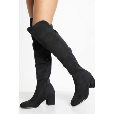 boohoo Dames Faux Suede Stretch Back Over The Knee Boots | Black | Maat: 3