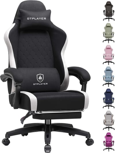 GTPLAYER - Gaming Stoel - Ergonomisch met Ademende Stof en Voetensteun - Zwart
