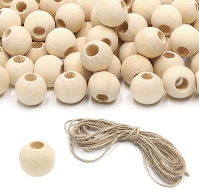100 Stuks Ronde Natuurlijke Houten Kralen met Jute Touw voor Decoraties en DIY Sieraden Maken (6mm Gat)