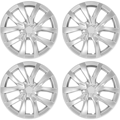 4PCS Cache-moyeu de roue 18 pouces Couvercle de moyeu de roue à enveloppe complète Garniture de remplacement pour Tesla Model 3 2017 à 2023 Silver white